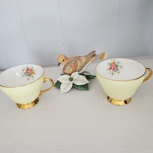 Vintage Royal Grafton pastel yellow floral teacup set of 2, good condition